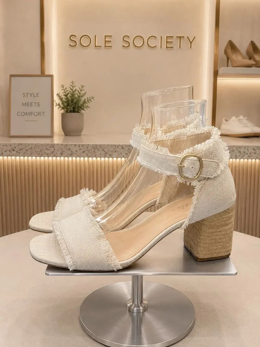 Sole Society NWOB Frayed Block Heel Ankle Strap Sandals Women’s 11M